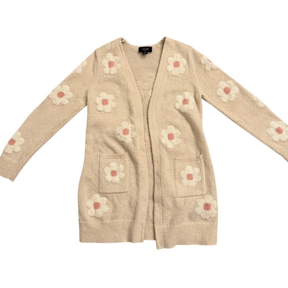 Girls In Girl Floral Long Cardigan Open Front Cozy Sweater Size 8